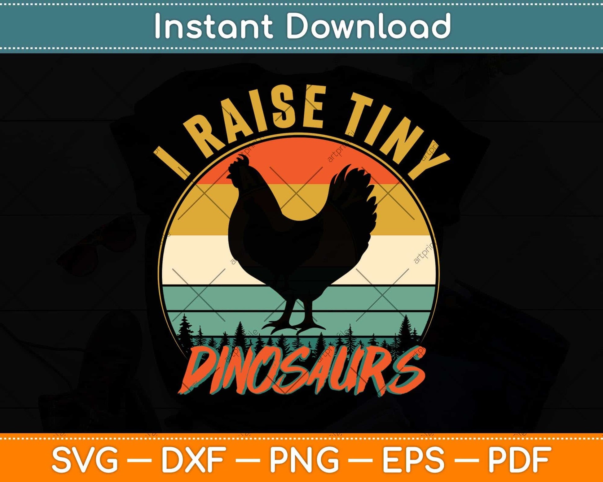 I Raise Tiny Dinosaurs Vintage Retro 70S Chicken Silhouette Svg Png Dxf Cutting File