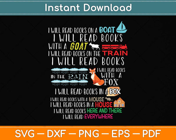 I Will Read Books On A Boat & Everywhere Reading Svg Png Dxf Digital Cutting File