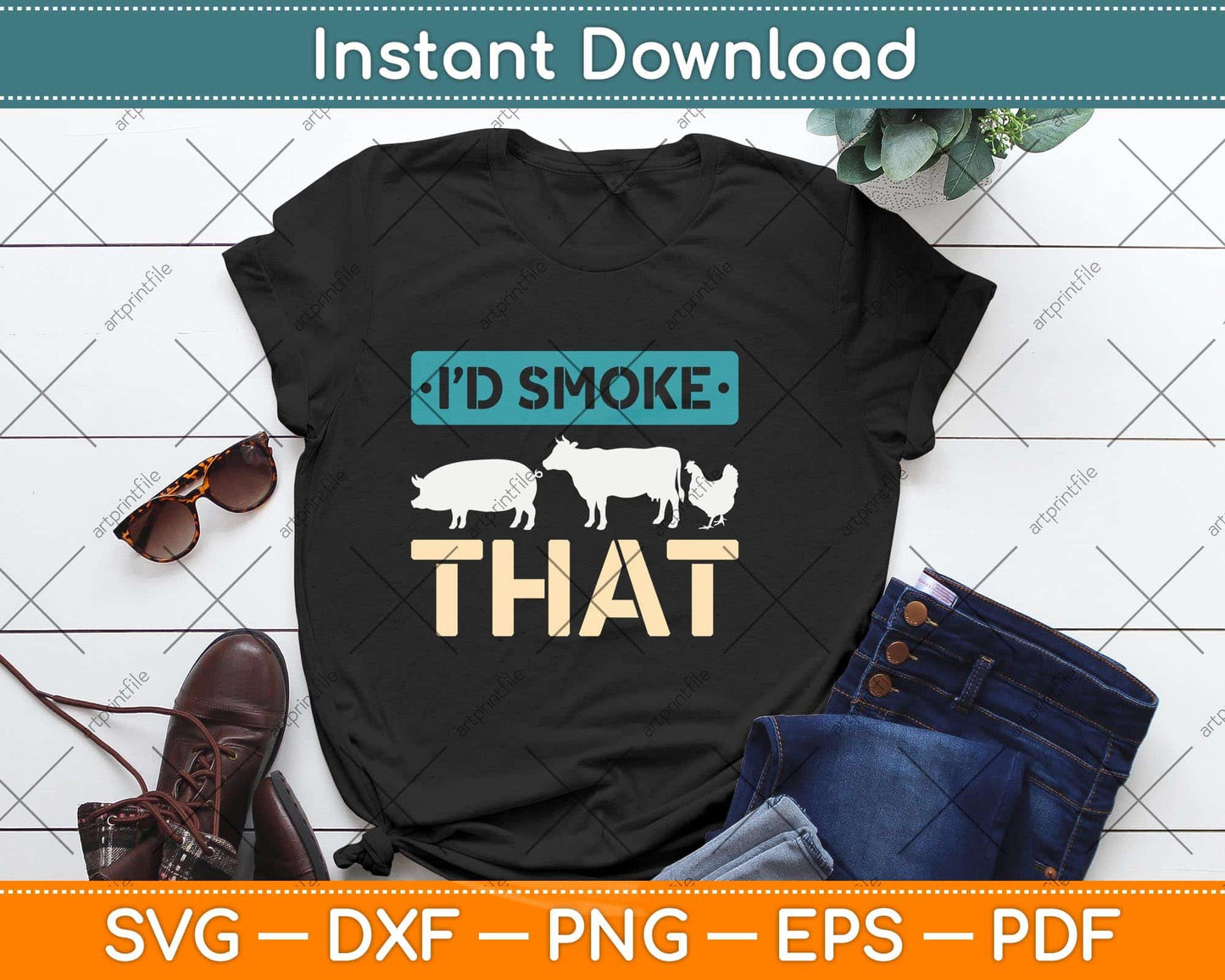 I'd Smoke That Gift - Vintage Funny BBQ Grilling Chef Svg Png Dxf Digital Cutting File