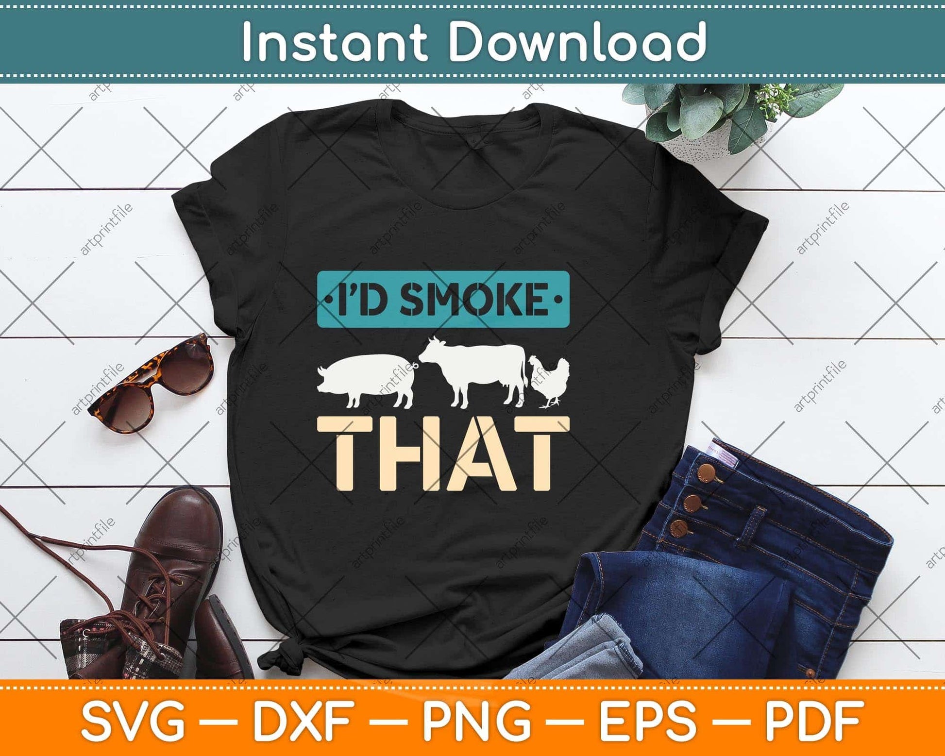 I'd Smoke That Gift - Vintage Funny BBQ Grilling Chef Svg Png Dxf Digital Cutting File