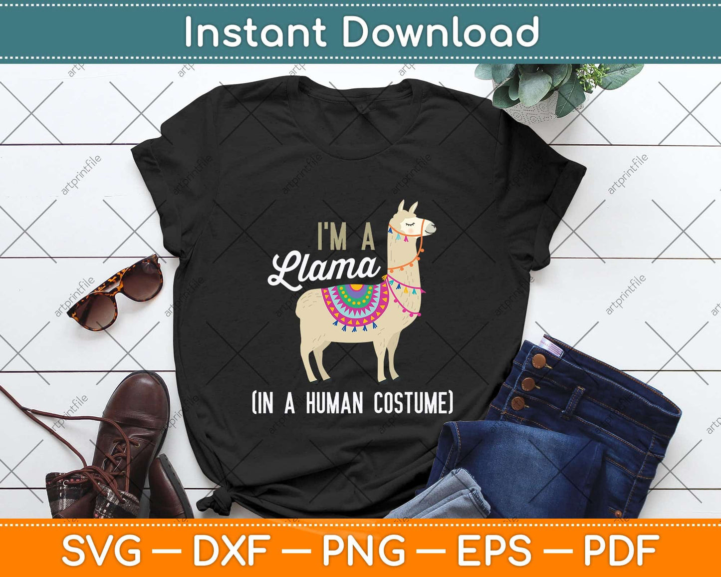 I'm A Llama In A Human Costume Funny Llama Svg Png Dxf Digital Cutting File