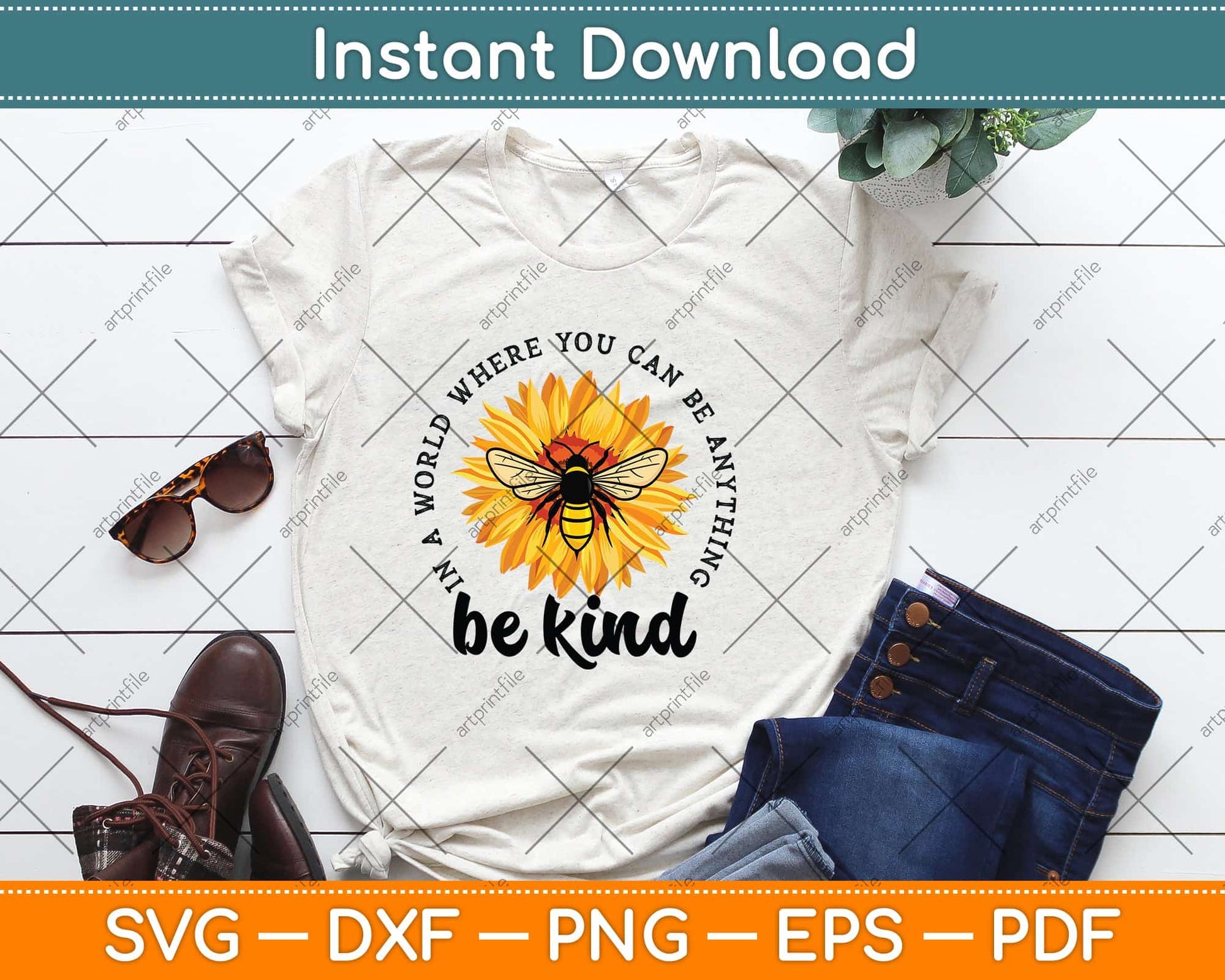 In A World Where You Be Anything Be Kind Sunflower Bee Svg Png Dxf Cutting File