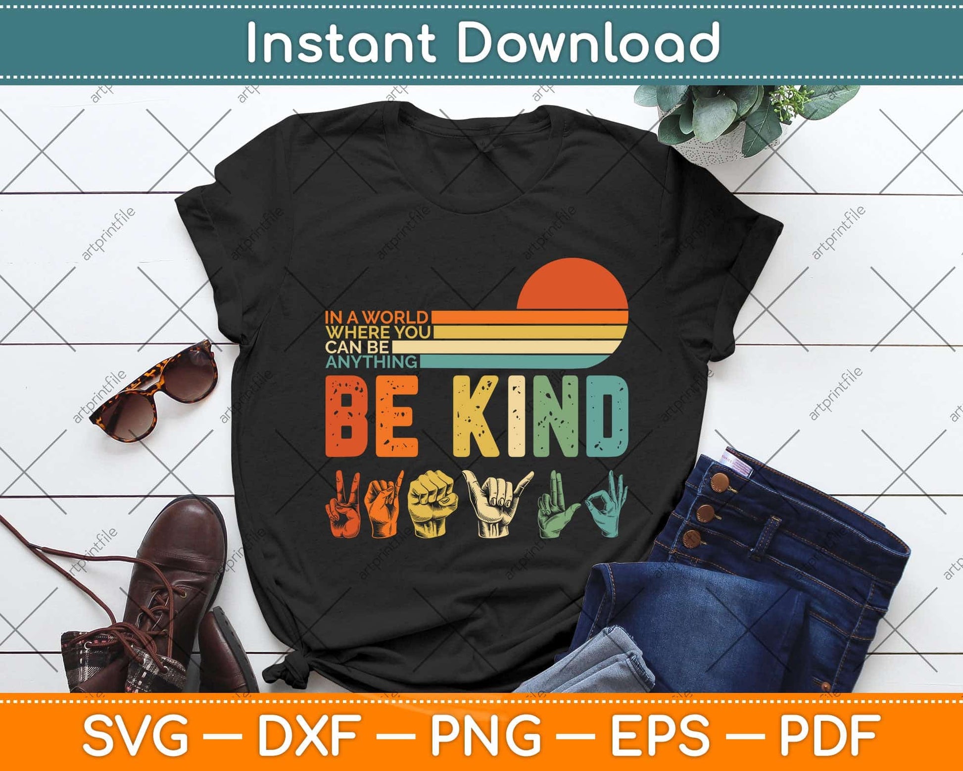 In A World Where You Can Be Anything Be Kind Sign Language Svg Png Dxf Cutting File