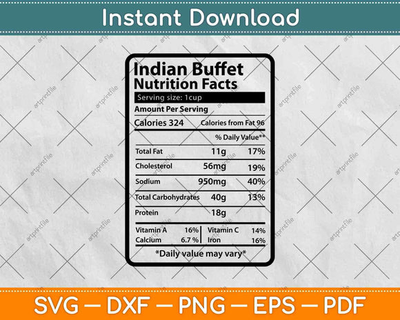 Indian Buffet Nutrition Facts Funny Thanksgiving Svg Png Dxf Digital Cutting File