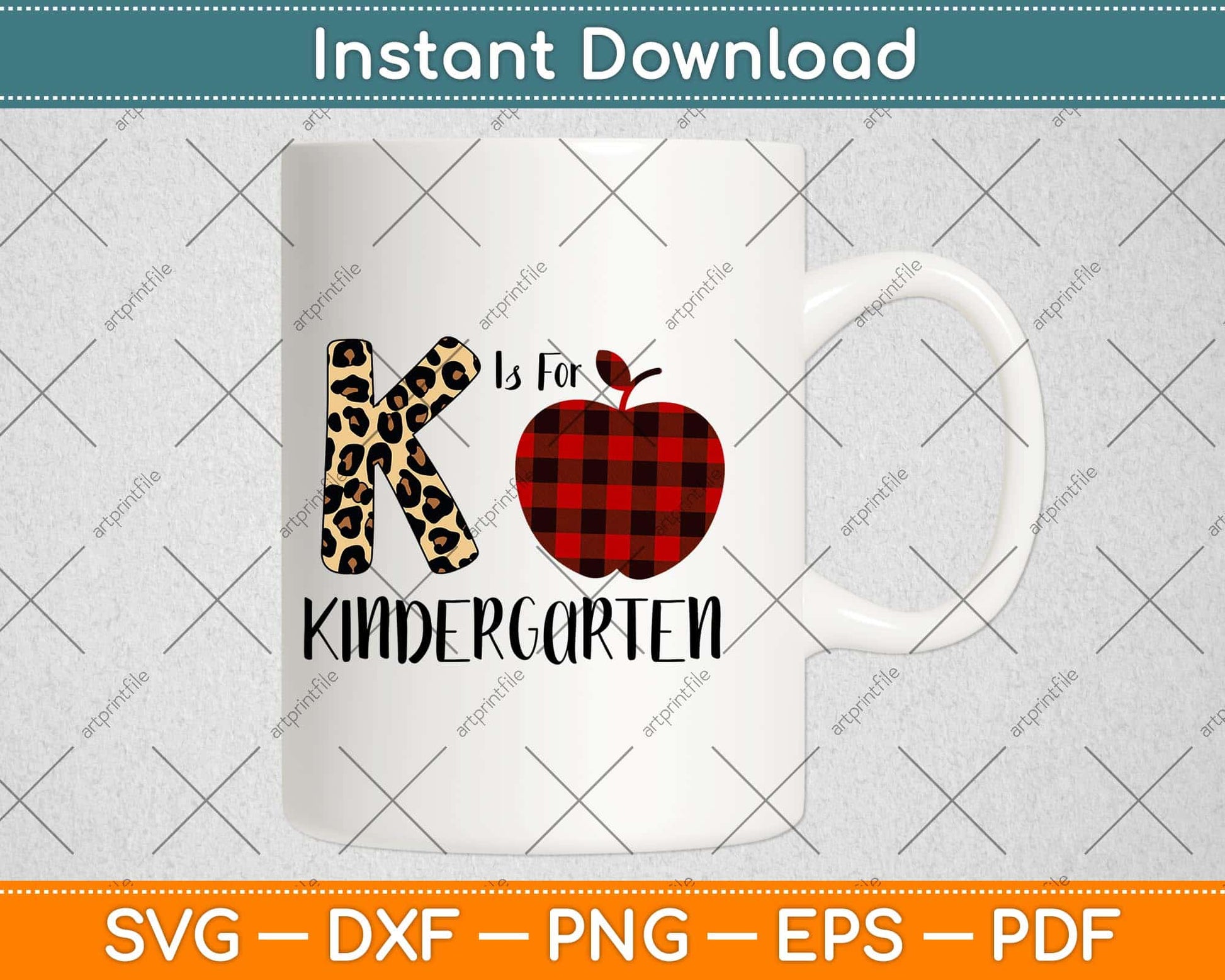 K Is For Kindergarten Teacher Leopard Buffalo Plaid Svg Png Dxf Digital Cutting File