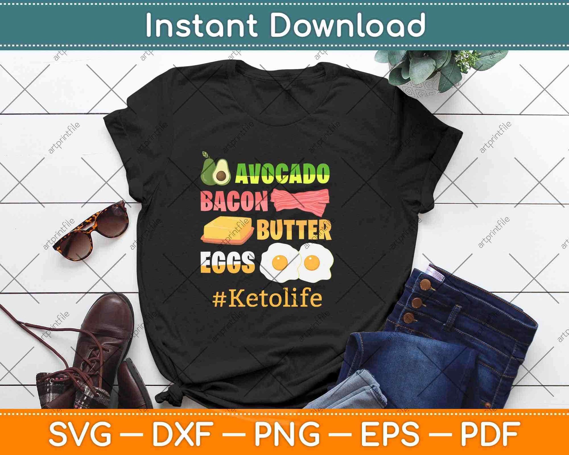 Keto Diet Lifestyle Keto Gift Bacon Eggs Avocado And Butter Svg Design