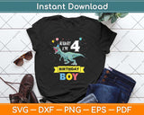 Kids 4 Year Old Gift 4th Birthday Boy T Rex Dinosaur Svg Png Dxf Digital Cutting File