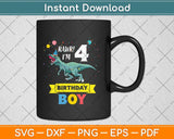 Kids 4 Year Old Gift 4th Birthday Boy T Rex Dinosaur Svg Png Dxf Digital Cutting File