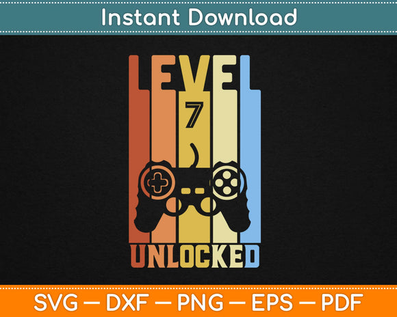 Kids Level 7 Unlocked Funny Video Gamer 7th Birthday Svg Design Cutting Files