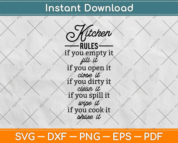 Kitchen Rules Decor Funny Mothers Day Svg Design Cricut Printable Cutting Files