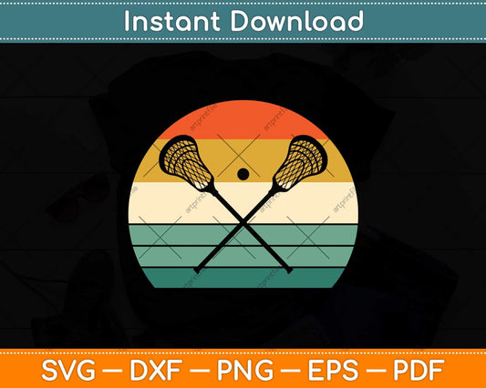 Lacrosse Vintage Retro Lacrosse Stick Sun Svg Png Dxf Digital Cutting File