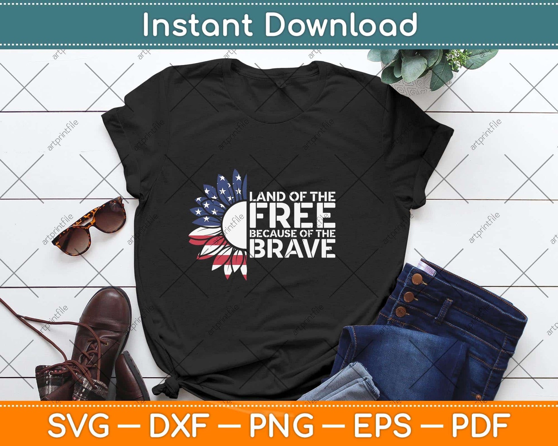 Land of the Free Because of the Brave Memorial Day Svg Png Dxf Digital Cutting File