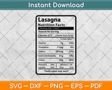 Lasagna Nutrition Facts Svg Png Dxf Digital Cutting File