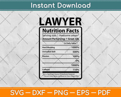 Lawyer Attorney Nutritional Facts Funny Svg Png Dxf Digital Cutting File