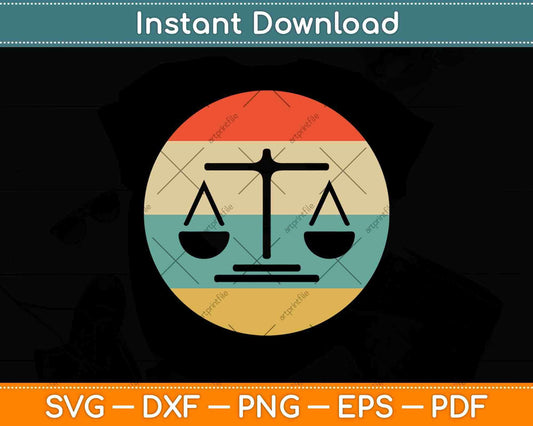 Lawyer Judge Vintage Retro Scale of Justice Svg Png Dxf Digital Cutting File