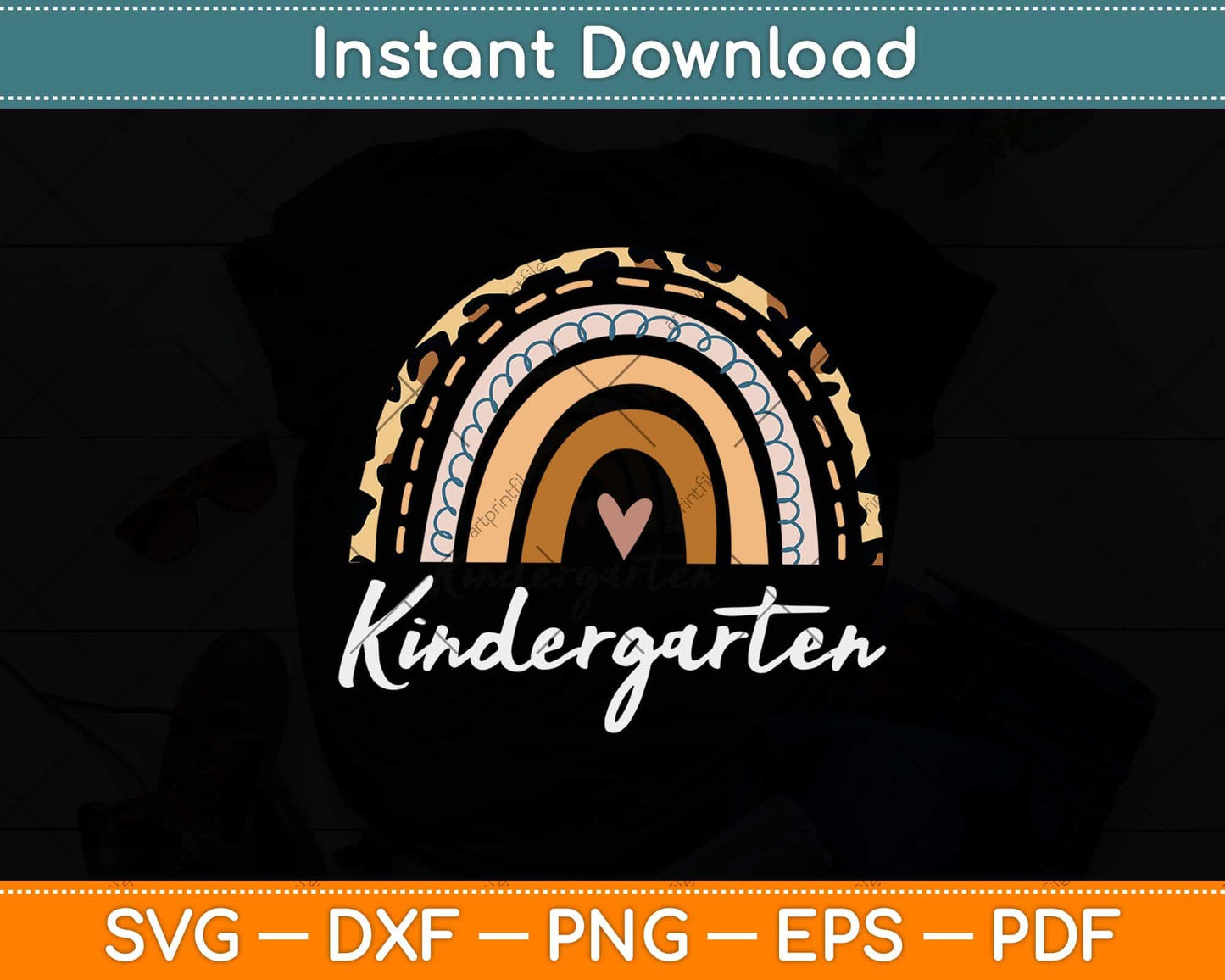 Leopard Rainbow Kindergarten Teacher First Day of School Svg Png Dxf File