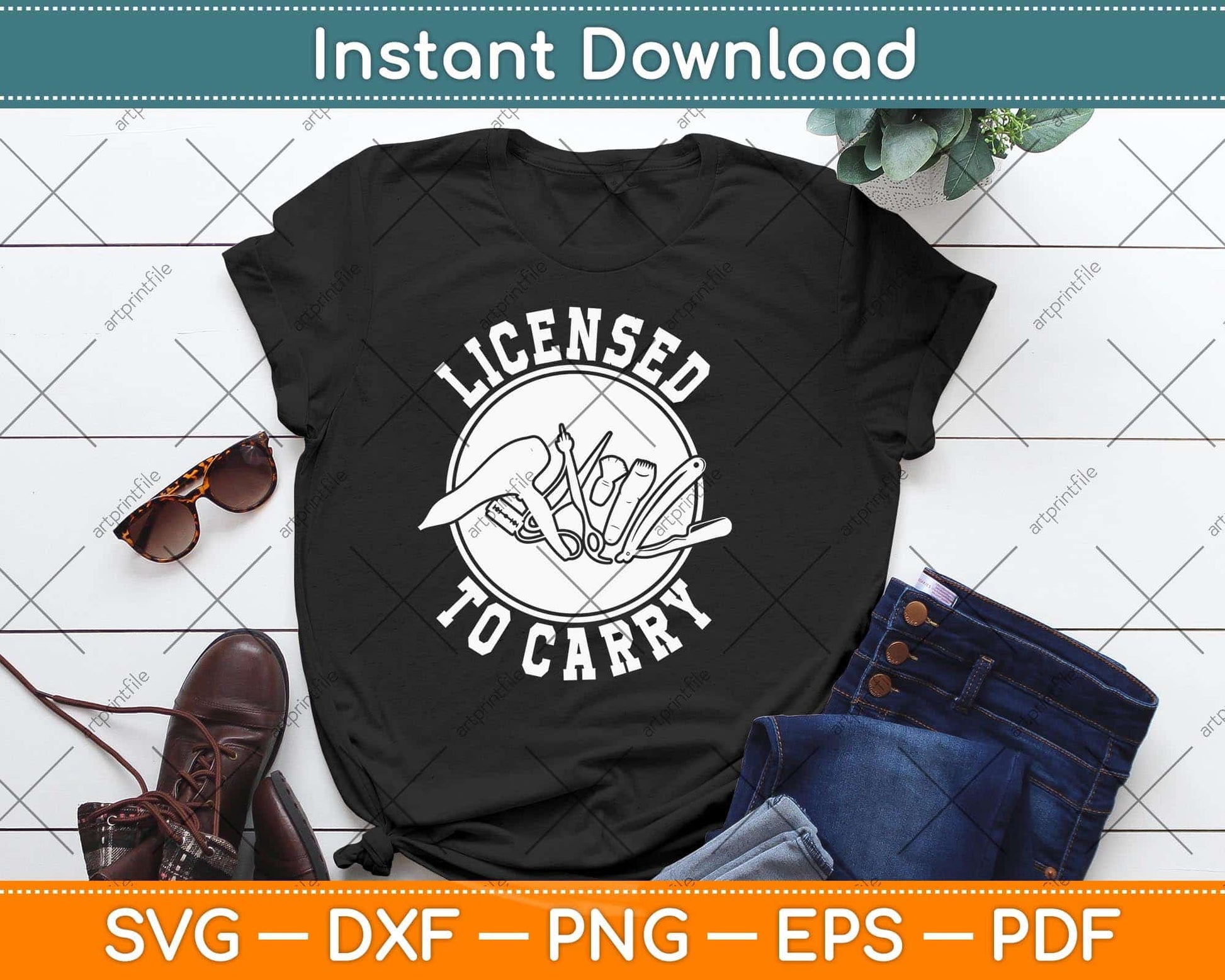 Licensed To Carry Funny Barber Hairdresser Hair Stylist Svg Png Dxf Digital Cutting File