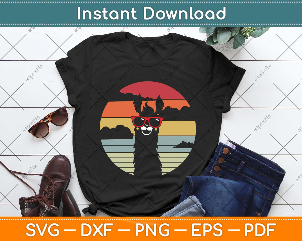 Llama Retro Style Alpaca Svg Png Dxf Digital Cutting File