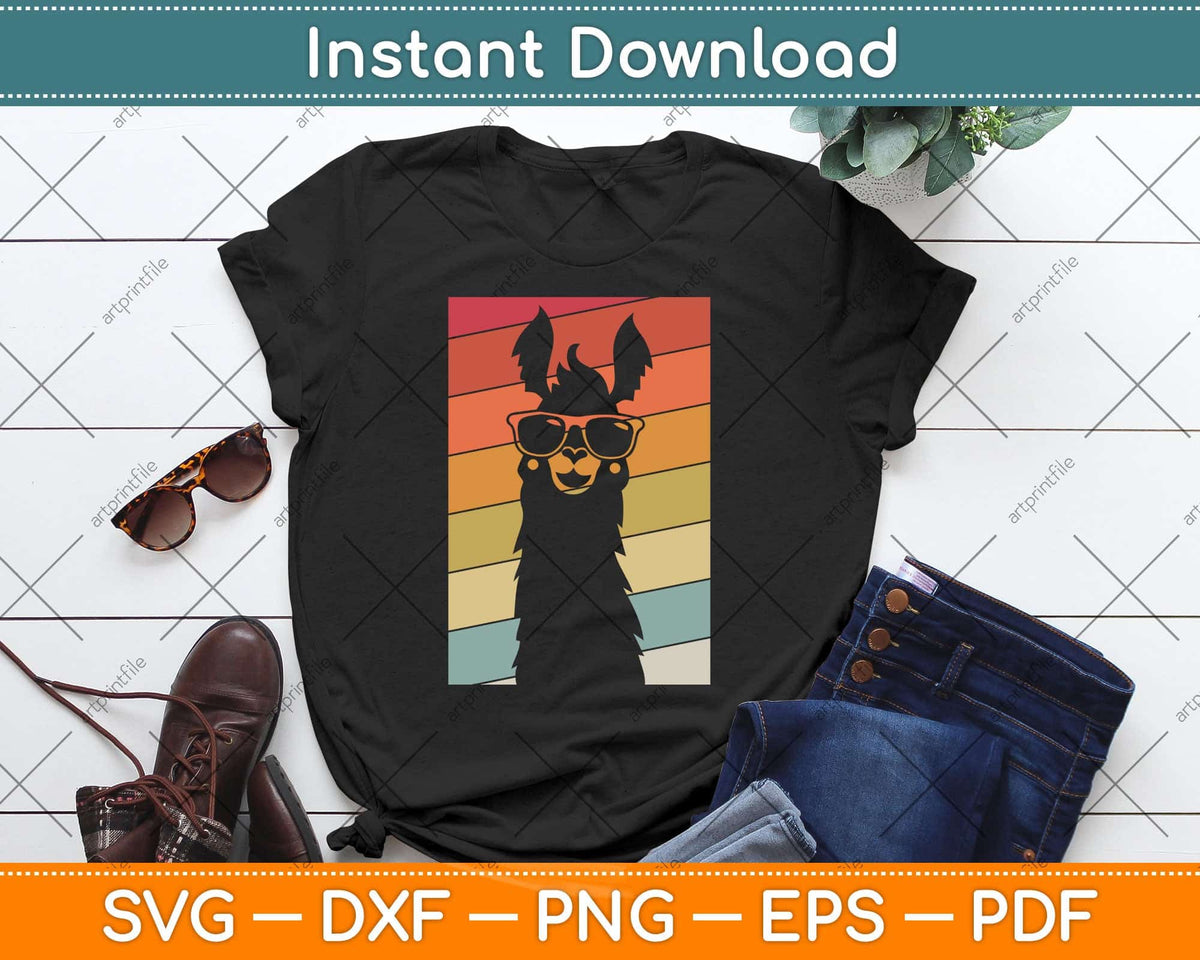 Llama Vintage Retro Style Alpaca Svg Png Dxf Digital Cutting File