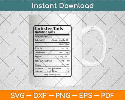 Lobster Tails Nutrition Facts Thanksgiving Svg Png Dxf Digital Cutting Files