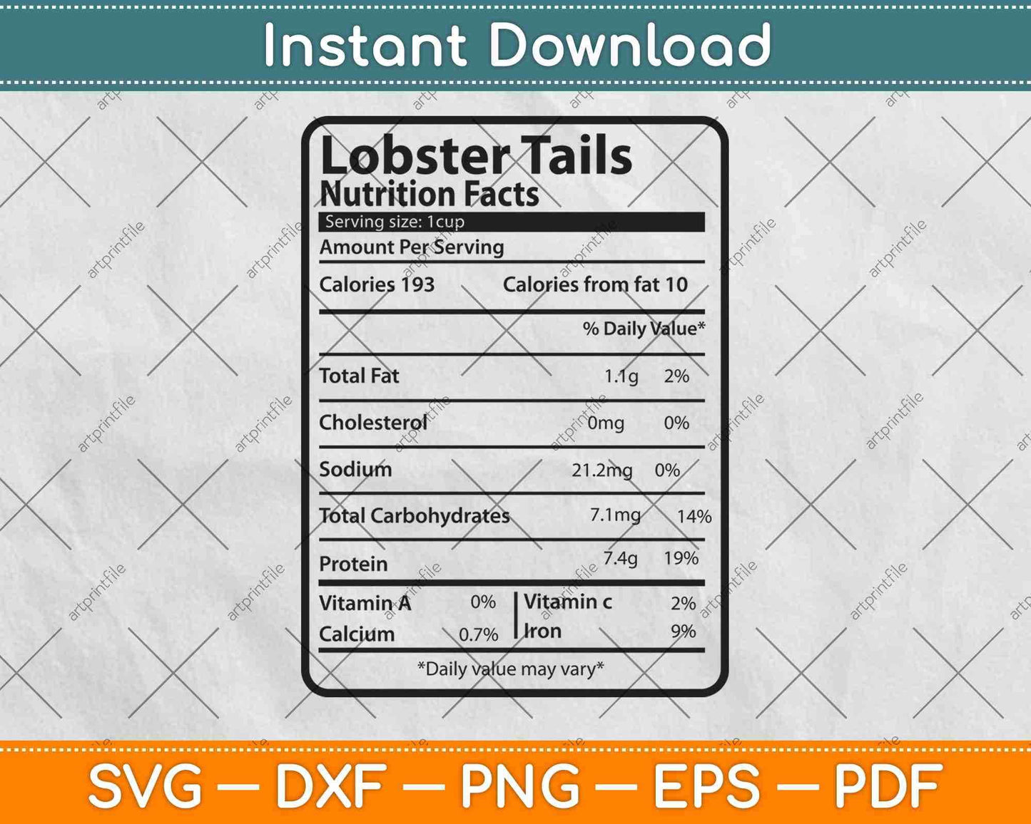 Lobster Tails Nutrition Facts Thanksgiving Svg Png Dxf Digital Cutting Files