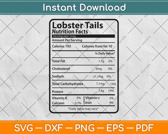 Lobster Tails Nutrition Facts Thanksgiving Svg Png Dxf Digital Cutting Files