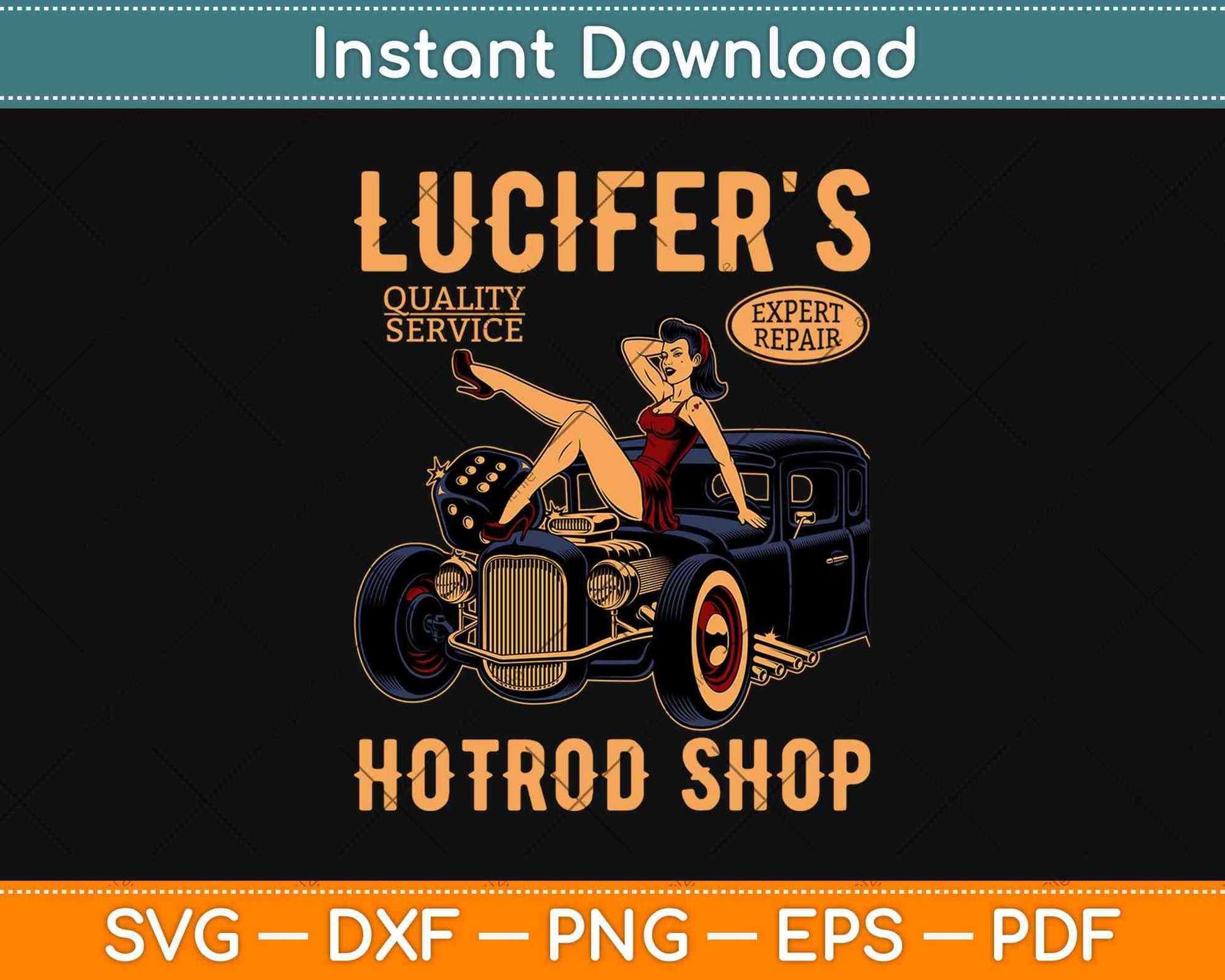 Lucifer's Hot Rod Shop Rockabilly Pin Up Girl Ratty Rat Rod Svg Design