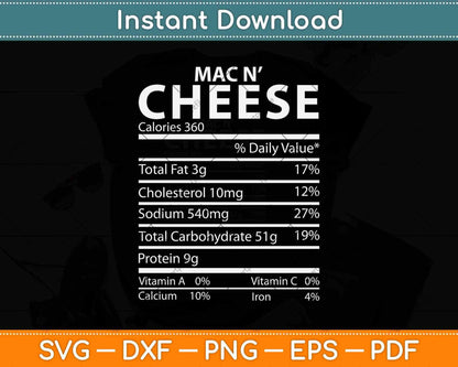 Mac N' Cheese Nutrition Facts Family Matching Svg Design