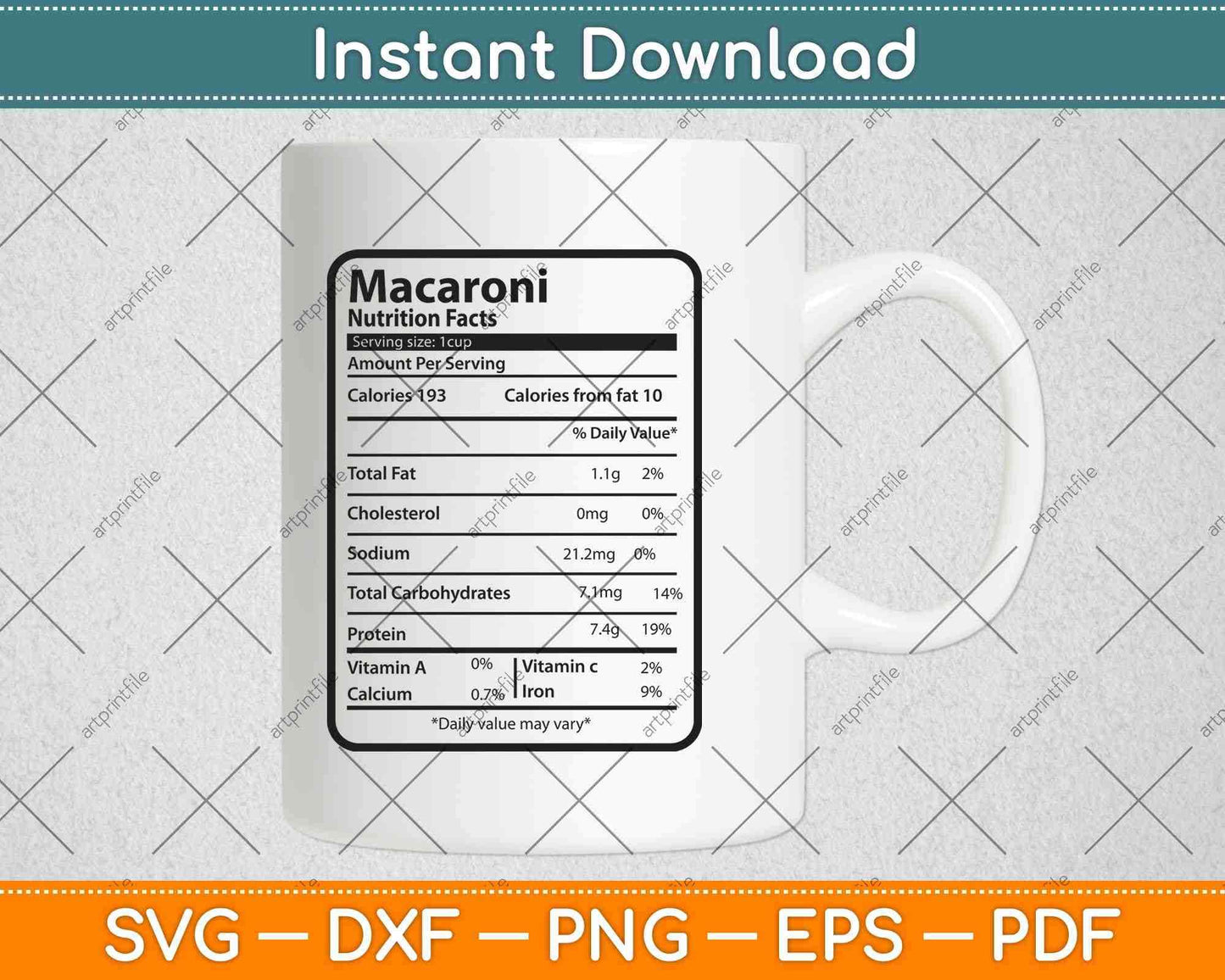 Macaroni Nutrition Facts Thanksgiving Svg Png Dxf Digital Cutting Files