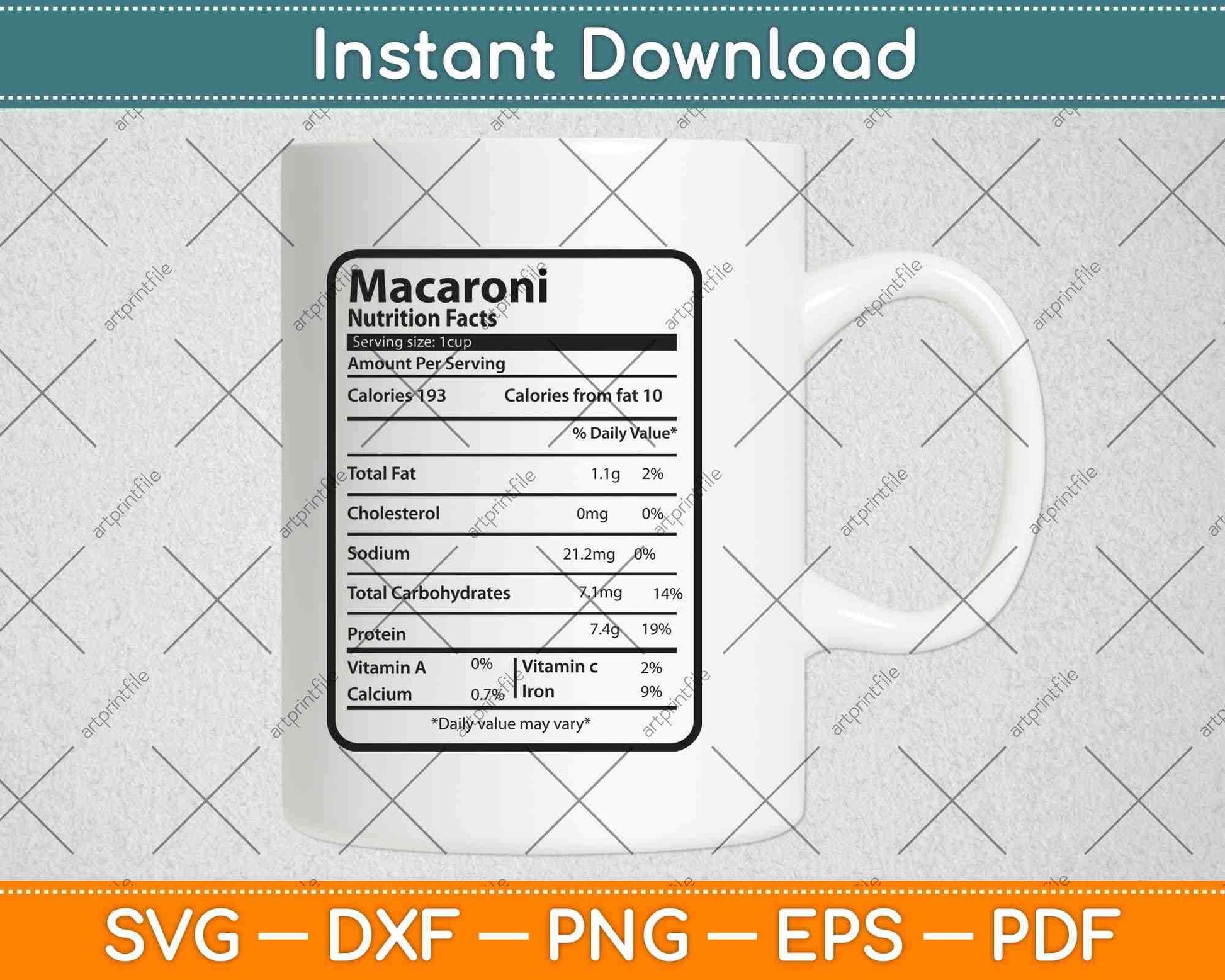 Macaroni Nutrition Facts Thanksgiving Svg Png Dxf Digital Cutting Files