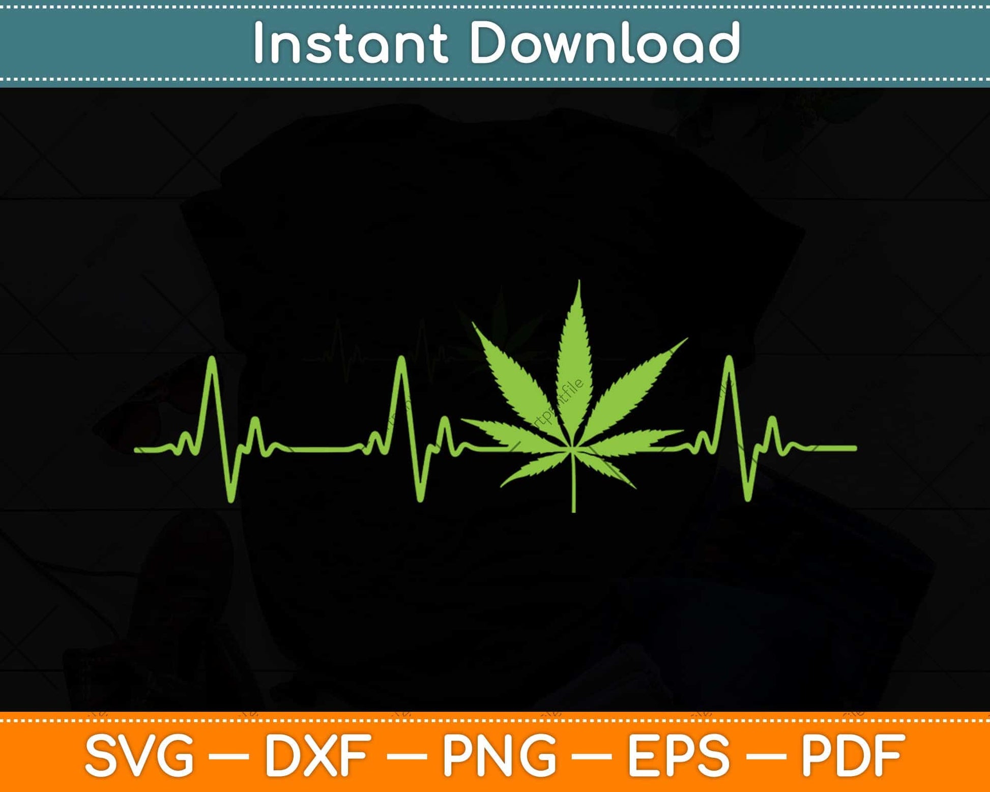 Marijuana Leaf Heartbeat Svg Png Dxf Digital Cutting File