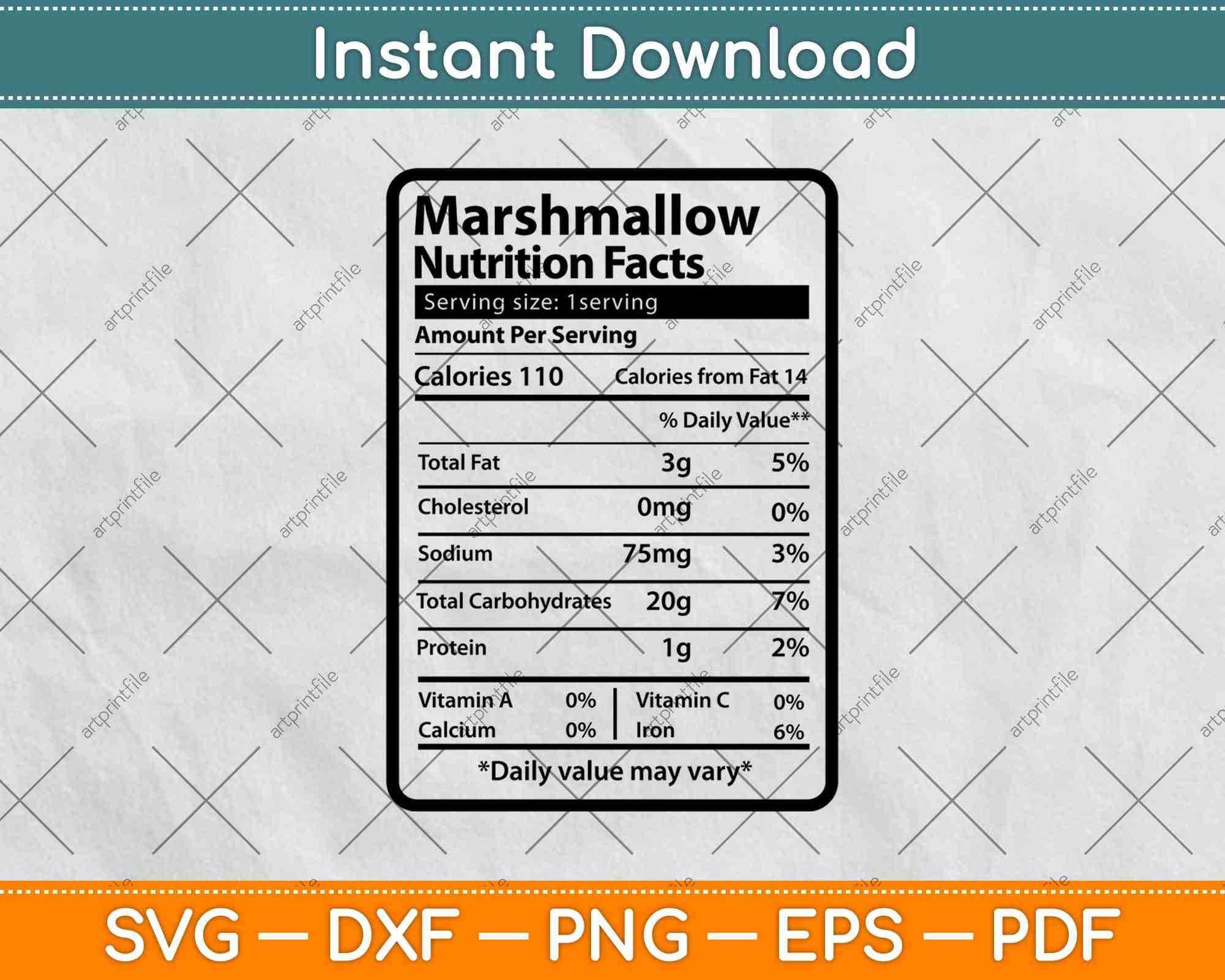 Marshmallow Nutrition Facts Funny Thanksgiving Svg Png Dxf Digital Cutting File