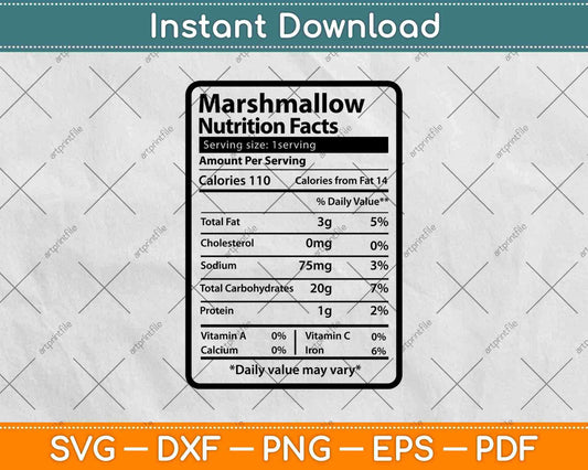 Marshmallow Nutrition Facts Funny Thanksgiving Svg Png Dxf Digital Cutting File