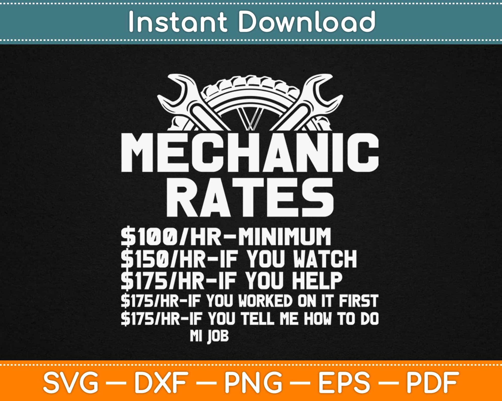 Mechanic Hourly Rates Svg Design Cricut Printable Cutting Files