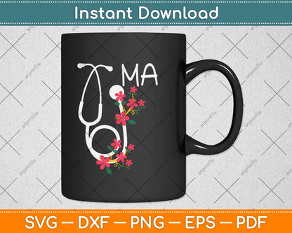 Medical Assistant Hospital Stethoscope Floral Wreath Svg Png Dxf Digital Cutting File