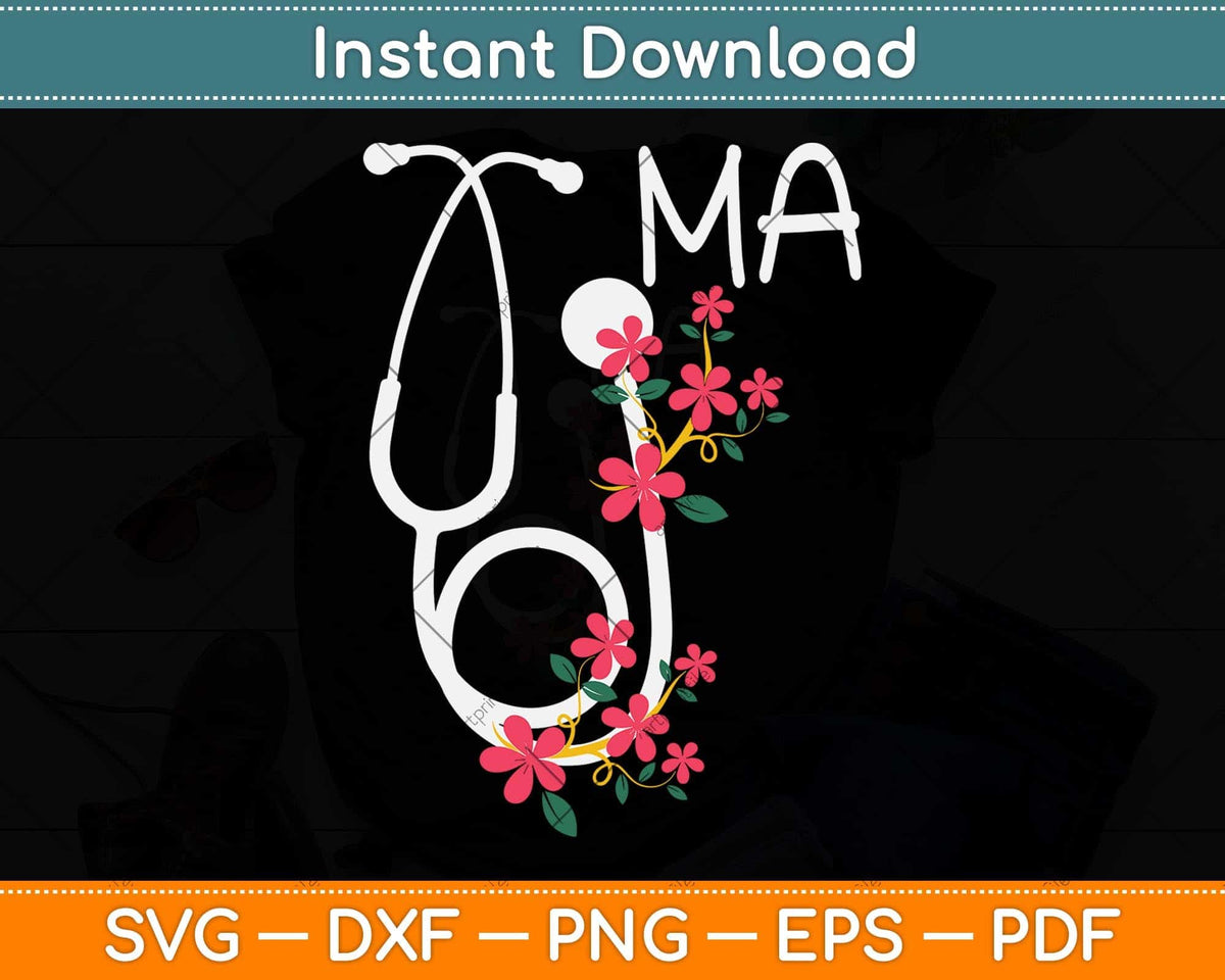 Medical Assistant Hospital Stethoscope Floral Wreath Svg Png Dxf Digital Cutting File