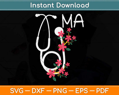 Medical Assistant Hospital Stethoscope Floral Wreath Svg Png Dxf Digital Cutting File