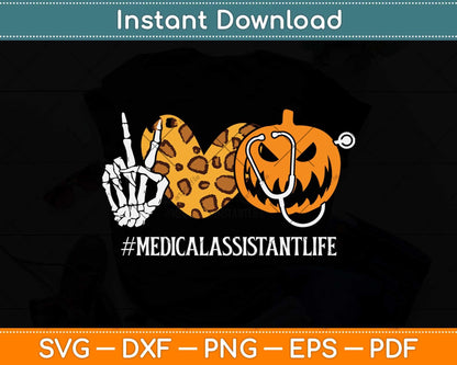 Medical Assistant Peace Love Pumpkin Funny Halloween Svg Png Dxf Digital Cutting File