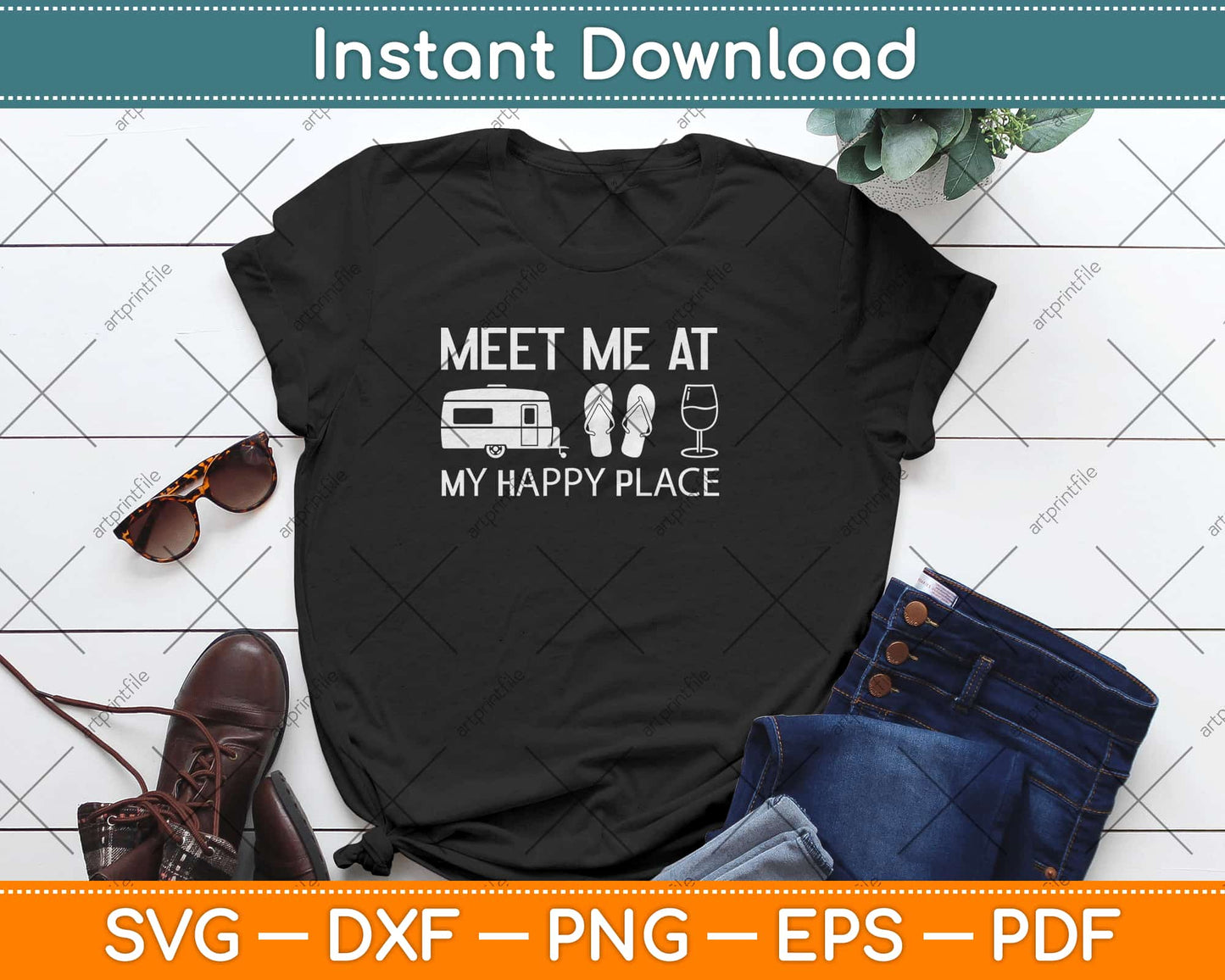Meet Me At My Happy Place Camping Flip Flop And Wine Svg Design Cutting Files
