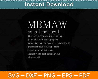 Memaw Definition Grandma Mother Day Svg Png Dxf Digital Cutting File