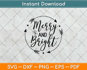 Merry and Bright Christmas Lights Svg Png Dxf Digital Cutting File