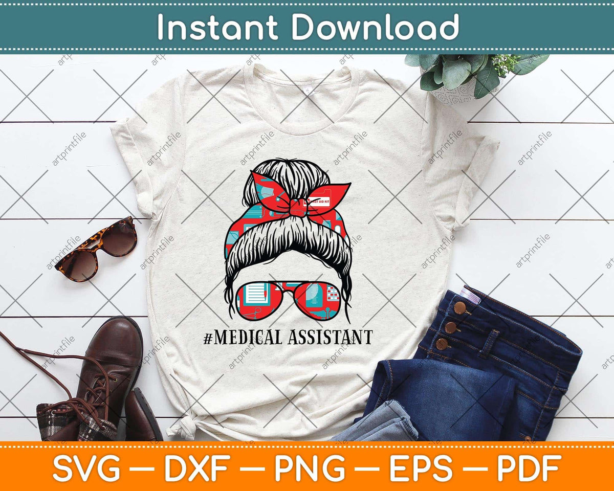 Messy Hair Woman Bun Medical Assistant Nurse Life Svg Png Dxf Digital Cutting File