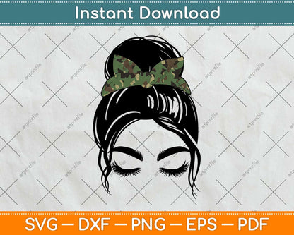 Mom Life Camouflage Print Messy Bun Svg Design Cricut Printable Cutting Files