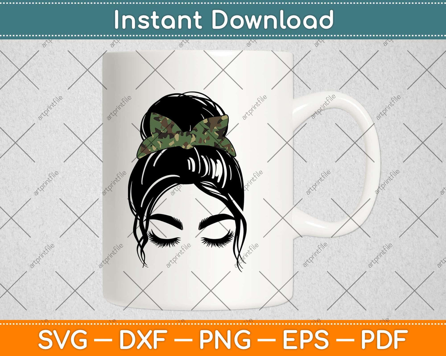 Mom Life Camouflage Print Messy Bun Svg Design Cricut Printable Cutting Files