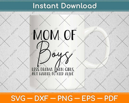 Mom of Boys Less Drama Than Girls But Harder To Keep Alive Svg Design