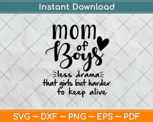 Mom of Boys Less Drama Mom To Be Svg Design Cricut Printable Cutting Files