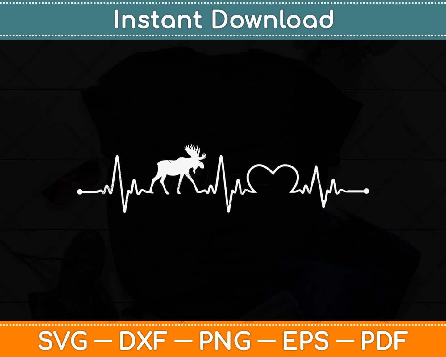 Moose Heartbeat Funny for Animals Cool Lovers Svg Png Dxf Digital Cutting File