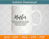 Mother Definition Mother's Day Svg Design Cricut Printable Cutting Files