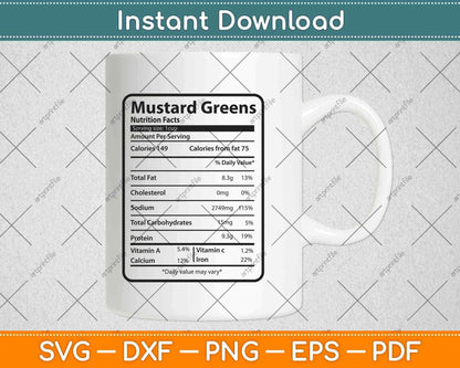 Mustard Greens Nutrition Facts Thanksgiving Svg Png Dxf Digital Cutting Files