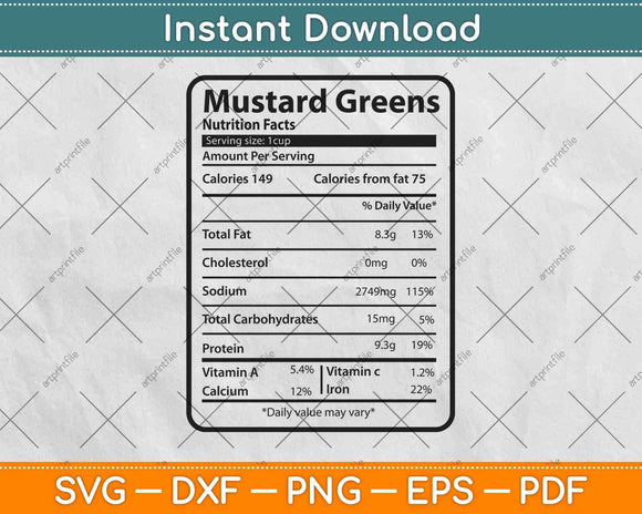 Mustard Greens Nutrition Facts Thanksgiving Svg Png Dxf Digital Cutting Files